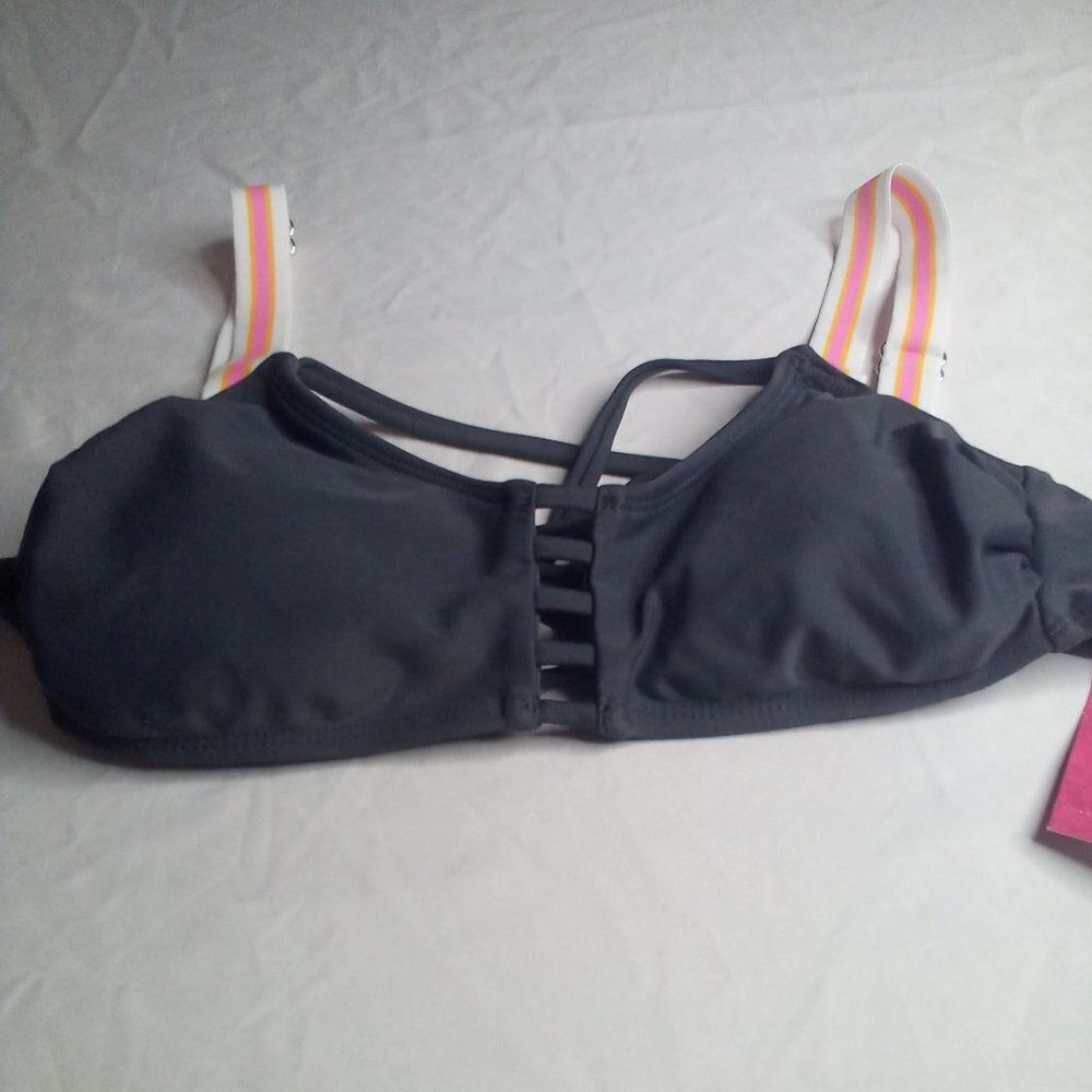 Xhilaration Swim Bikini Top M Strappy Gray Pink White